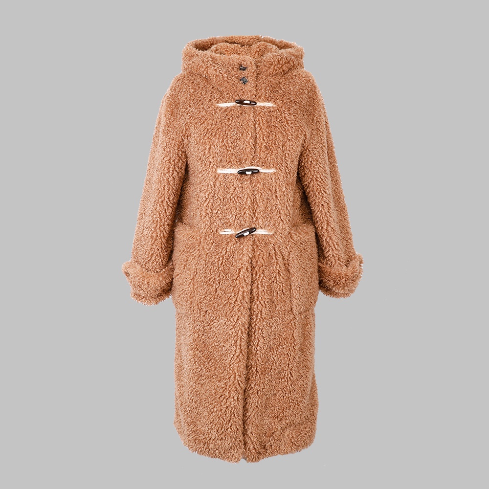 人造毛帶帽長(zhǎng)款外套