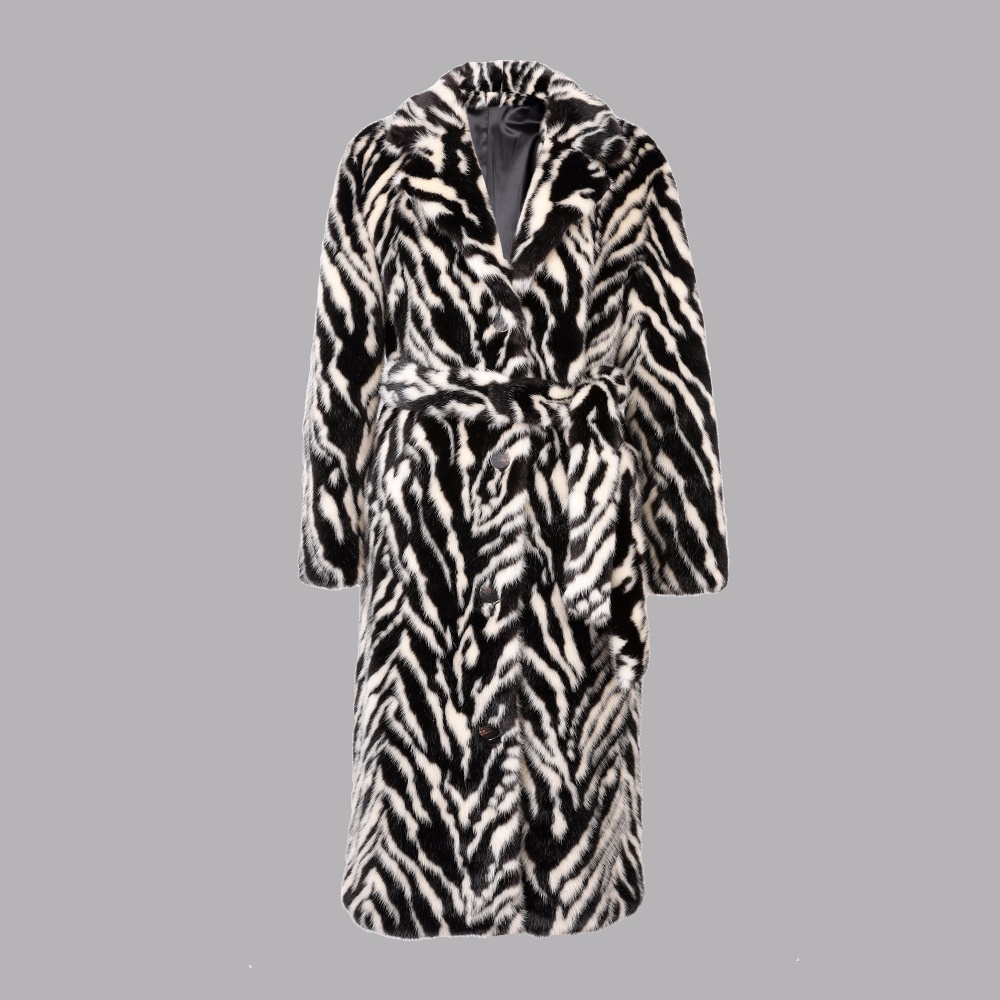 人造毛翻領長款外套