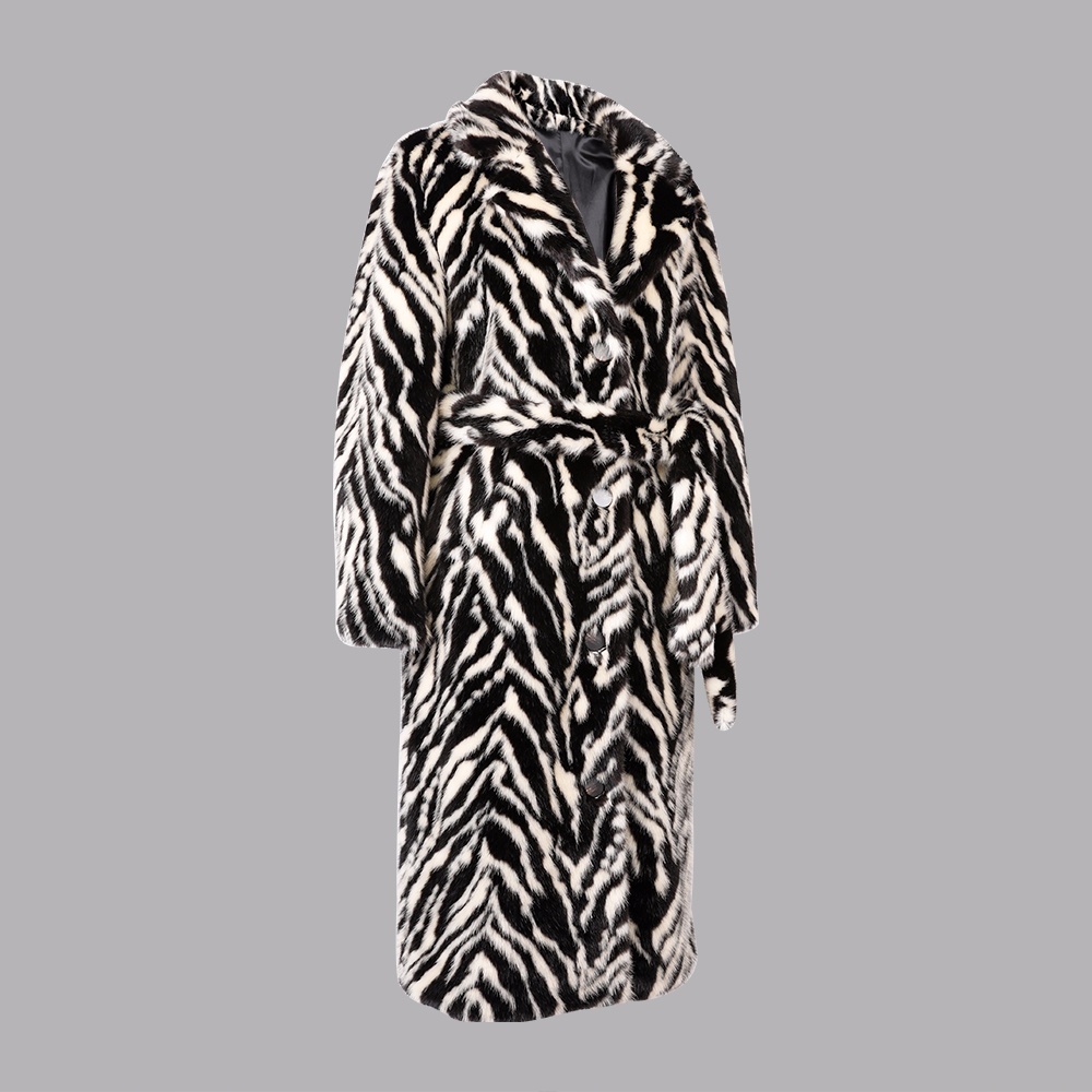 人造毛翻領長款外套