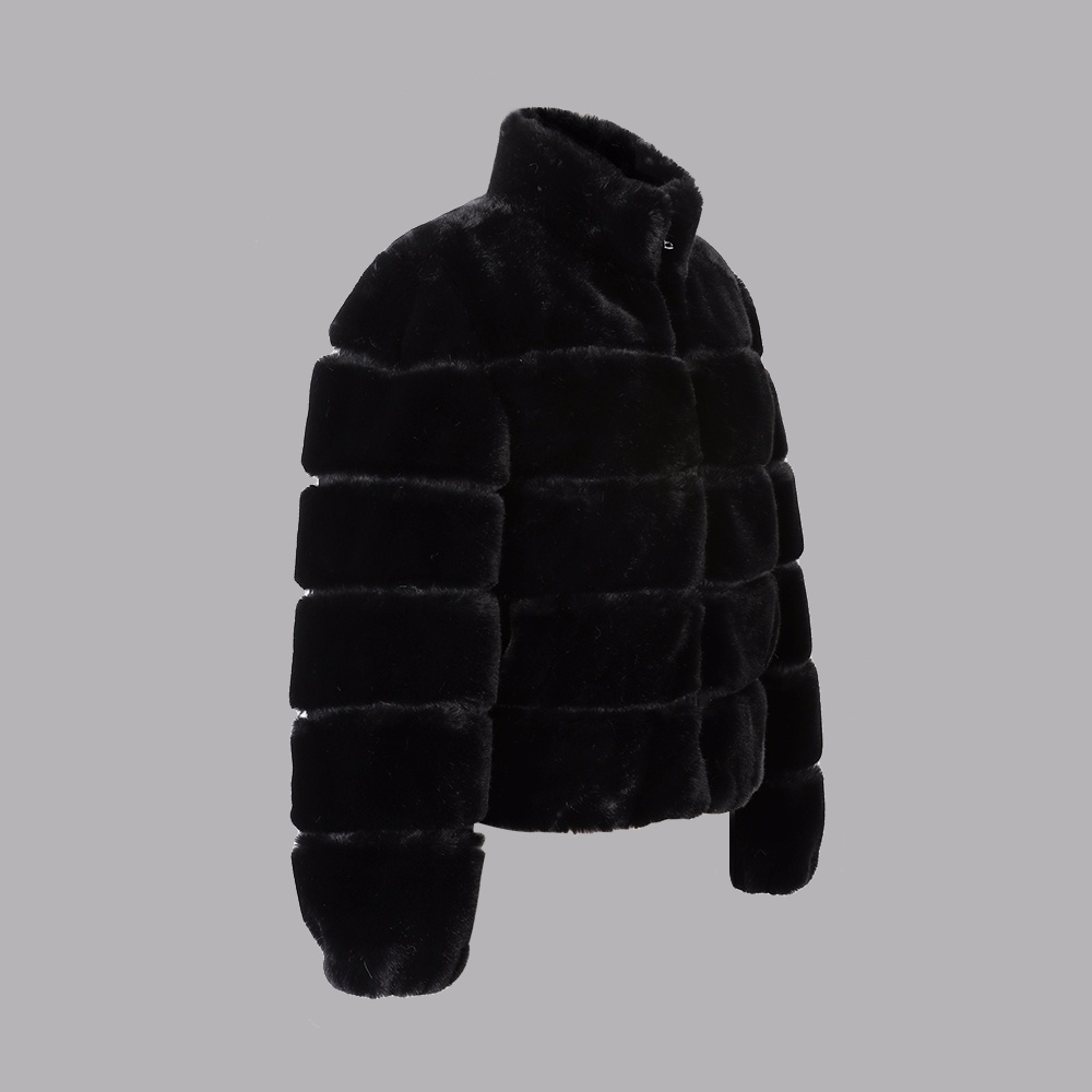 人造毛隔豬皮立領夾克