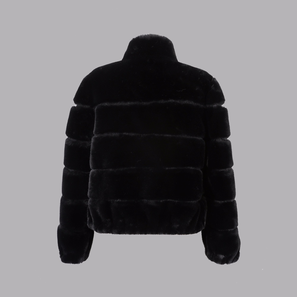 人造毛隔豬皮立領夾克