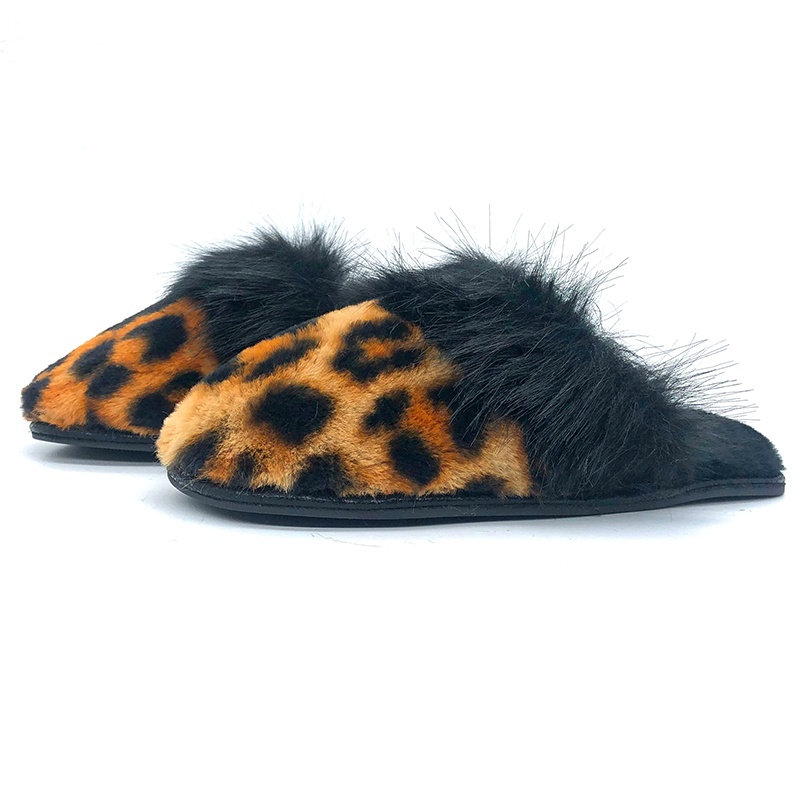 女士動物花紋人造毛半幫拖鞋