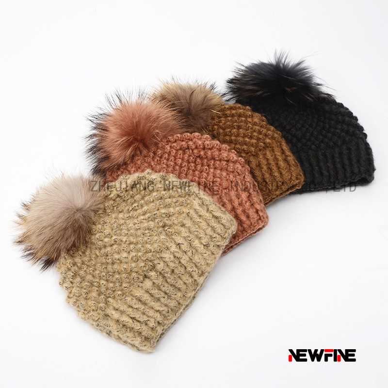 時尚保暖日常男女針織毛球帽子