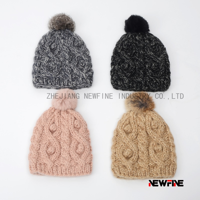 時尚保暖日常男女針織毛球帽子