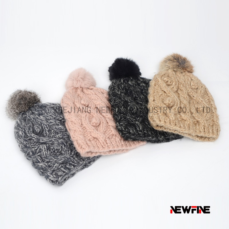 時尚保暖日常男女針織毛球帽子