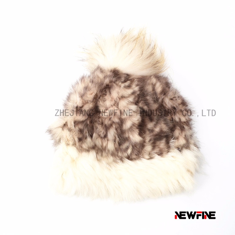 兔毛手工編織貉子毛球女士編織帽