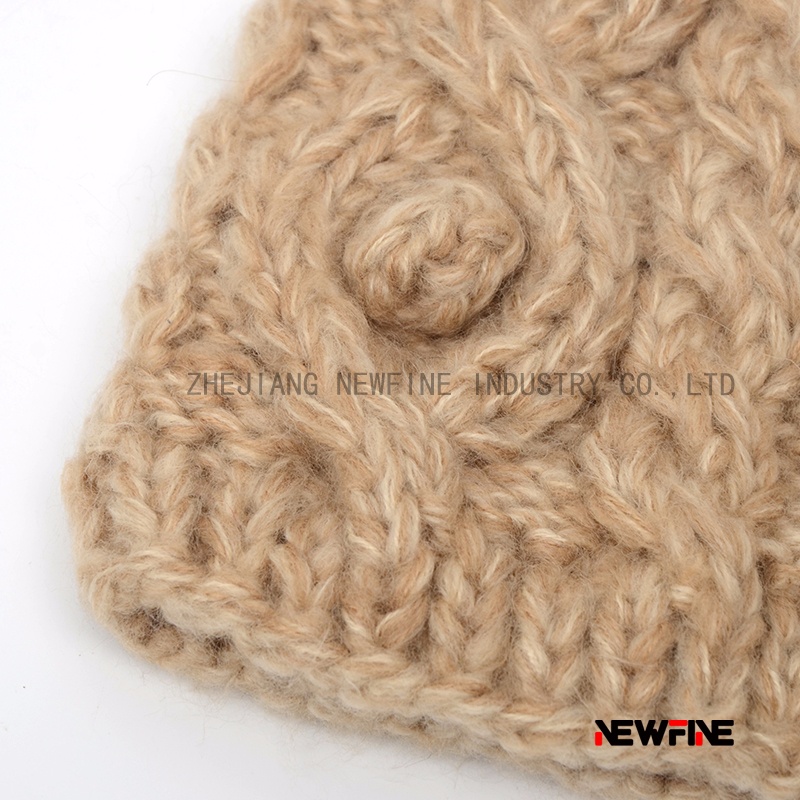 粗針織真兔毛毛球女士舒適可愛帽子